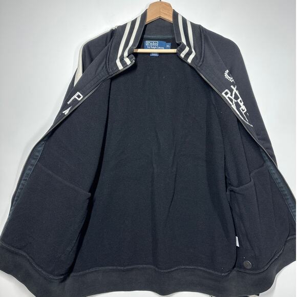 Polo Ralph Lauren Men’s XL Track Jacket Black Stripes Crest Logo Two-Way Zip - Picture 12 of 13